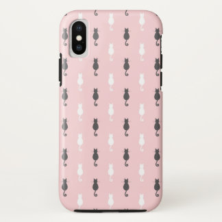 Graues u. weißes Katzen-Silhouette-Muster-Rosa Case-Mate iPhone Hülle