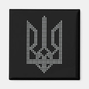Graues ukrainisches Tryzub-Symbol auf der Brust - Magnet