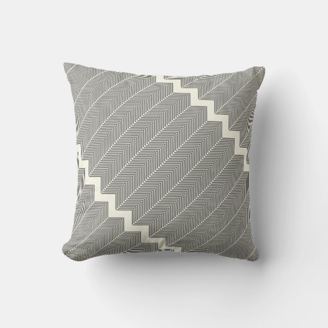Graues und abgrundweißes Arrow-Herringbone-Muster Kissen (Vorderseite)
