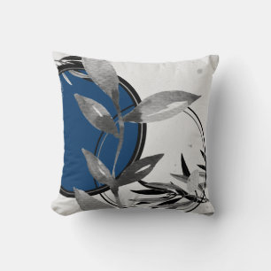 Graues und blaues Abstraktes Zen-Wasserfarbenleaf Kissen