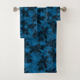 Graues und blaues Blumenmuster. Badhandtuch Set