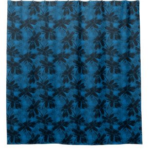Graues und blaues Blumenmuster. Duschvorhang