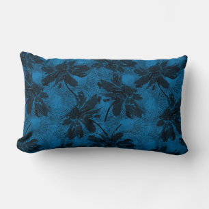 Graues und blaues Blumenmuster. Lendenkissen