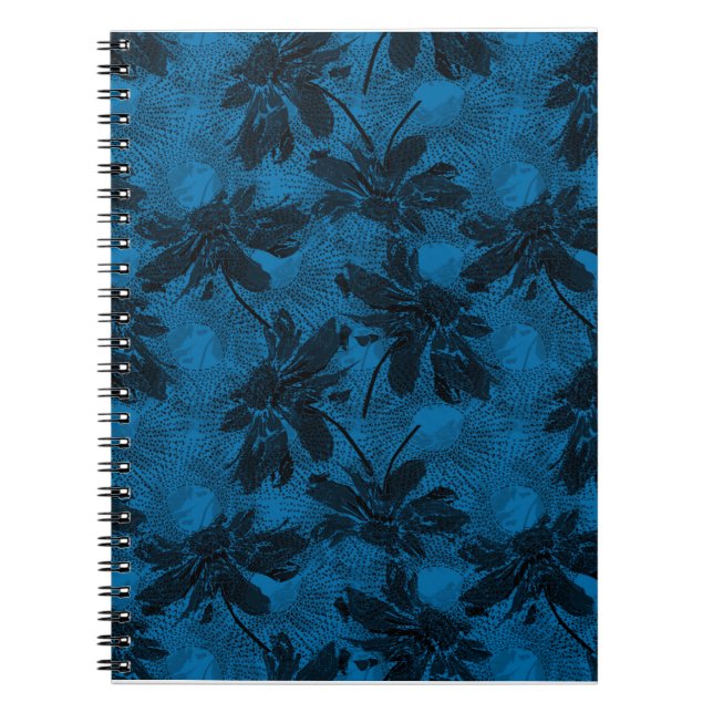 Graues und blaues Blumenmuster. Notizblock (Vorderseite)