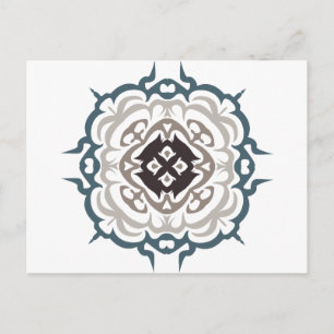 Graues und blaues Verziertes Blühen Damask Muster Postkarte