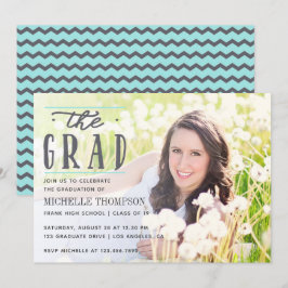Graues und blaues Zickzack Graduate Party Foto Einladung