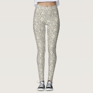 Graues und Elfenbeinvogelmuster Leggings