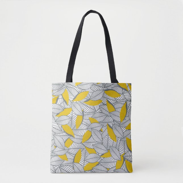 Graues und gelbes Blatt Muster. Tasche (Vorderseite)