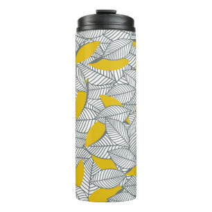Graues und gelbes Blattmuster. Thermosbecher