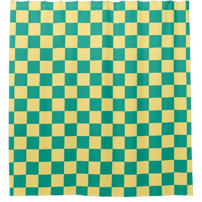 Graues und gelbes kariertes Muster Duschvorhang (Vorderseite)