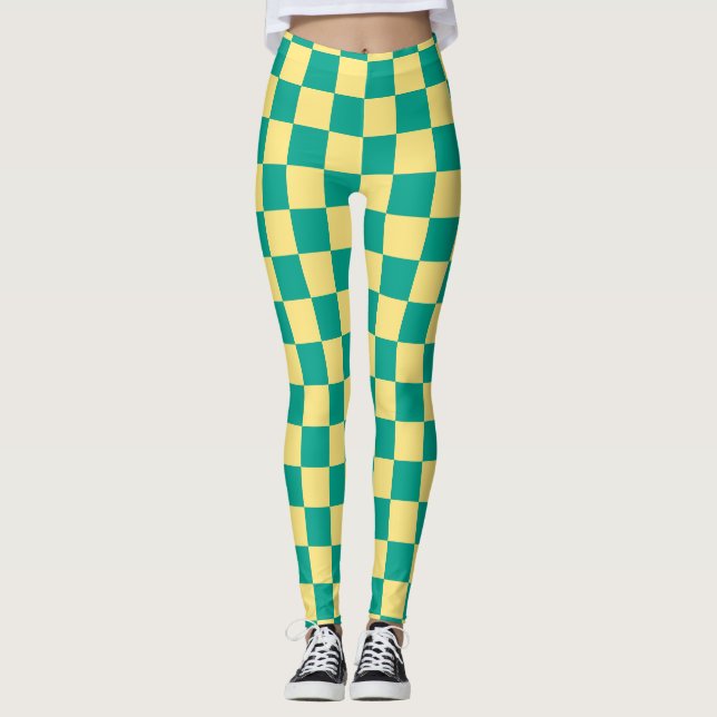 Graues und gelbes kariertes Muster Leggings (Vorderseite)