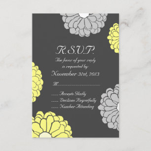 Graues und gelbes Zinnia-Blumen-Hochzeit UAWG RSVP Karte