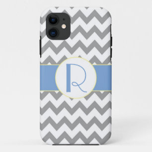 Graues und hellblaues Zickzack gestreiftes iPhone 11 Hülle