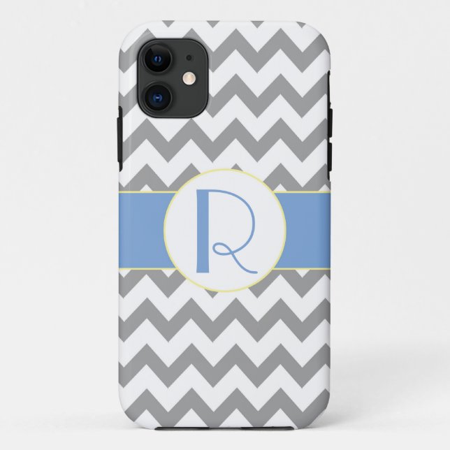 Graues und hellblaues Zickzack gestreiftes Case-Mate iPhone Hülle (Rückseite)