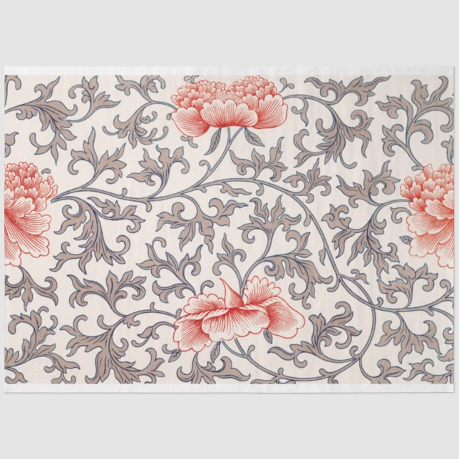 Graues und korallenblumengepresstes Papier (Vorderseite)