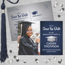 Graues und Navy-Abschluss-Foto Save the Date
