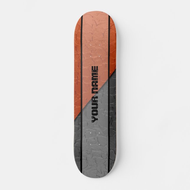 Graues und orange glänzendes Edelstahl-Metall Skateboard (Vorderseite)