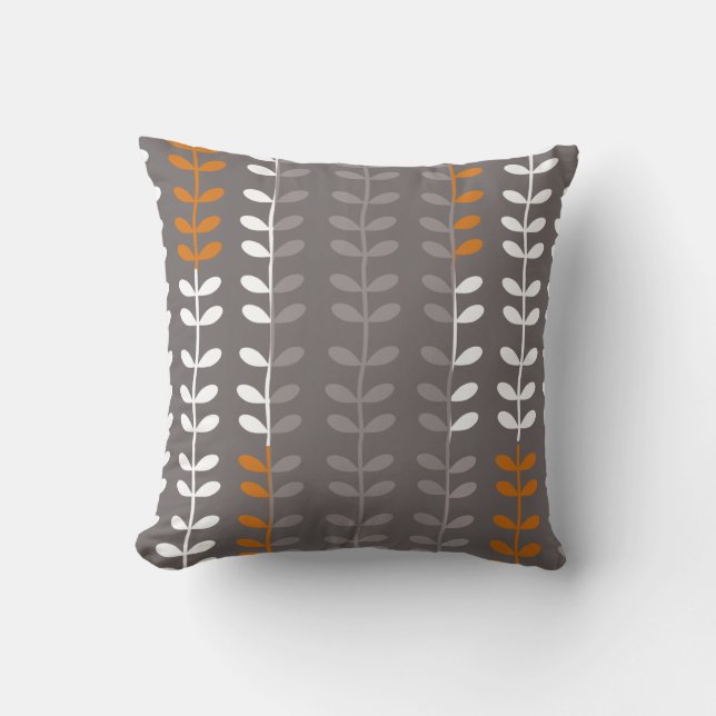 Graues und orange modernes Blatt-Muster-Kissen Kissen (Vorderseite)