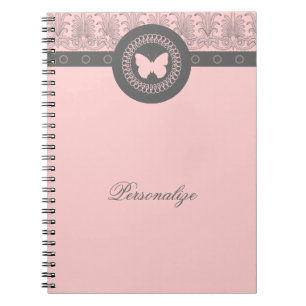 Graues und rosa Schmetterlings-Notizbuch Notizblock
