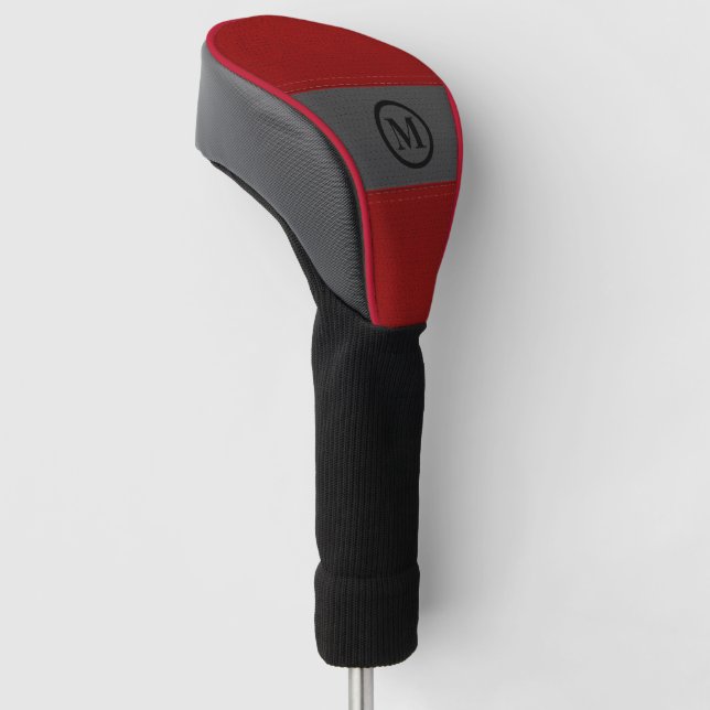 Graues und rotes Lederbild Golf Headcover (angewinkelt)