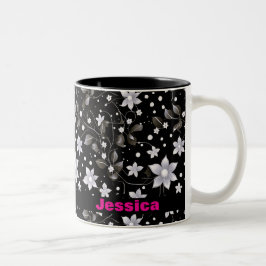 Graues und schwarzes Blumenmuster Zweifarbige Tasse