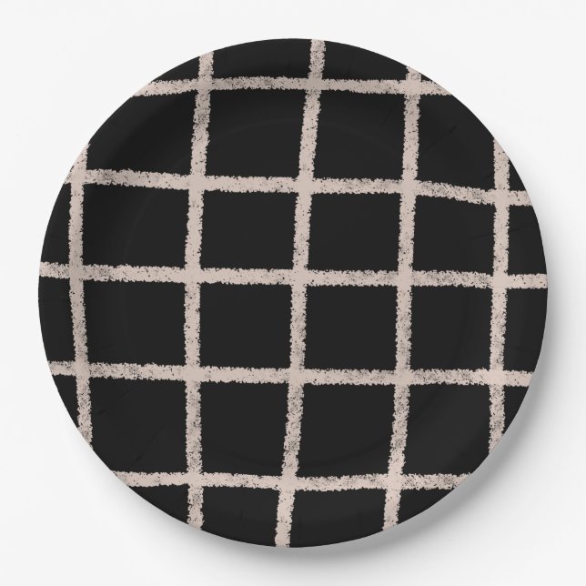 Graues und schwarzes Gitter Pappteller (Vorderseite)