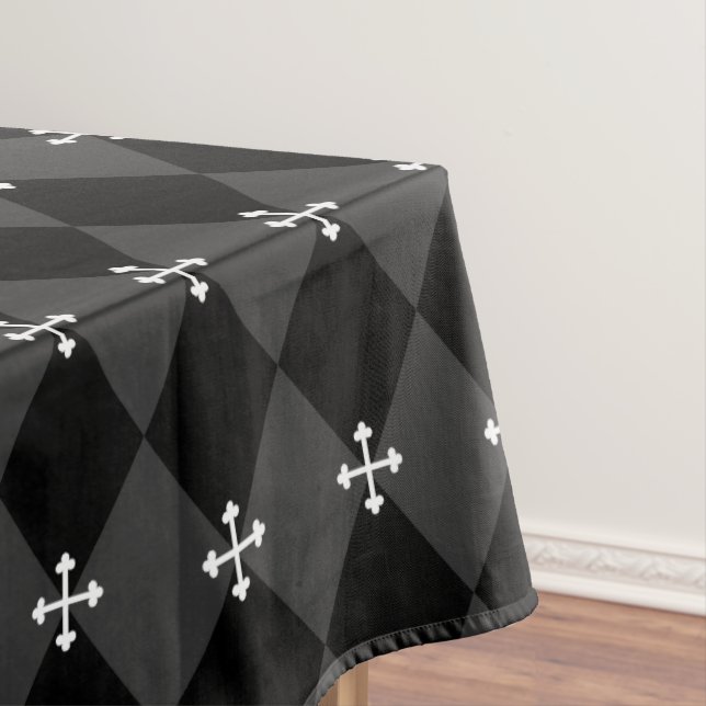 Graues und schwarzes Harlequin Design mit gotische Tischdecke (Beispiel)