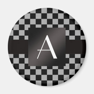 Graues und schwarzes Schachbrett des Monogramms Magnet