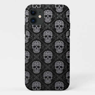 Graues und schwarzes Zuckerschädel-Muster iPhone 11 Hülle