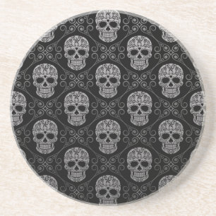 Graues und schwarzes Zuckerschädel-Muster Sandstein Untersetzer