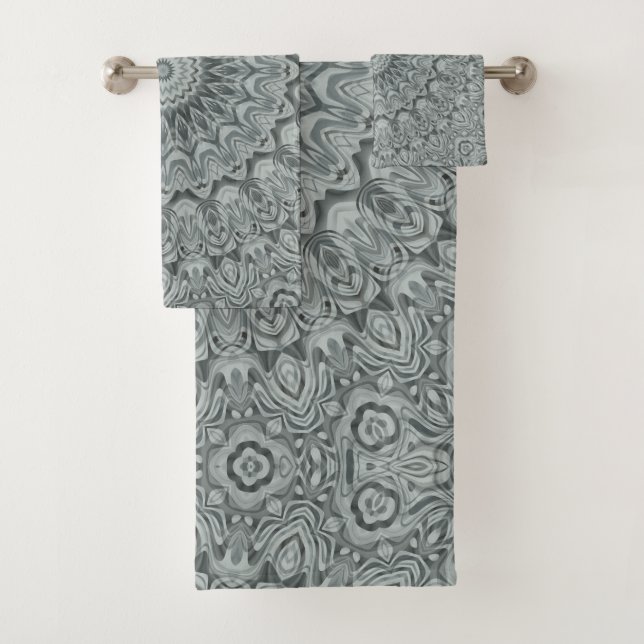 Graues und silberes Mandala-Muster Badhandtuch Set (Insitu)