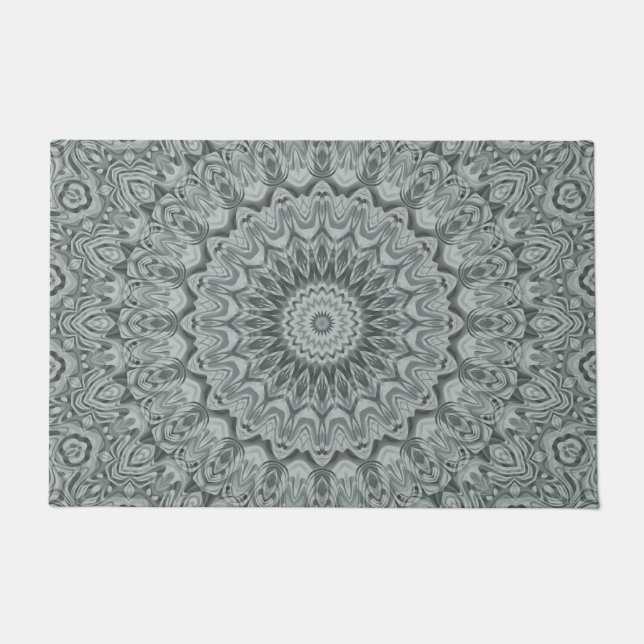 Graues und silbernes Mandala-Musterdesign Fußmatte (Vorderseite)