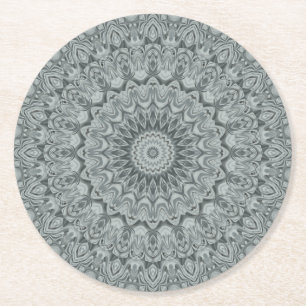 Graues und silbernes Mandala-Musterdesign Runder Pappuntersetzer