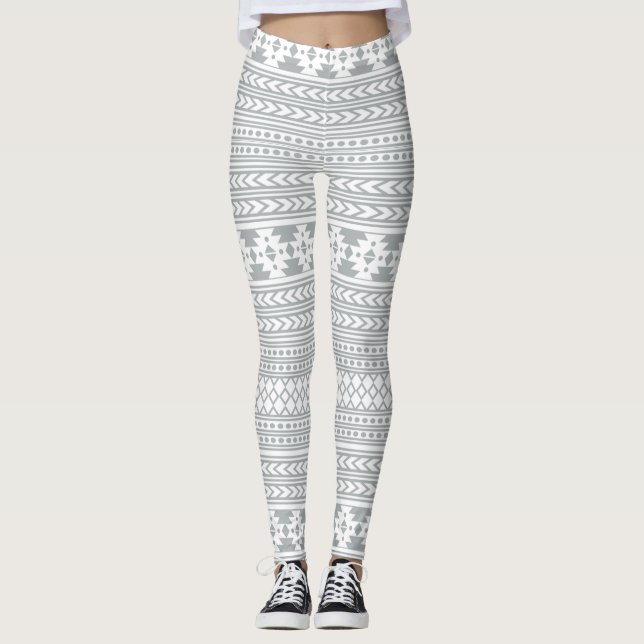 Graues und weißes aztekisches Stammes- Leggings (Vorderseite)