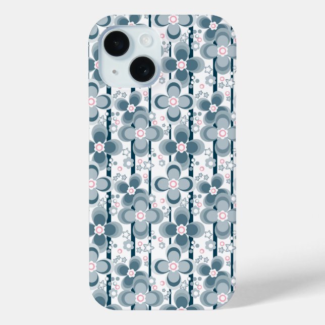 Graues und weißes Blumenmuster grau Case-Mate iPhone Hülle (Rückseite)