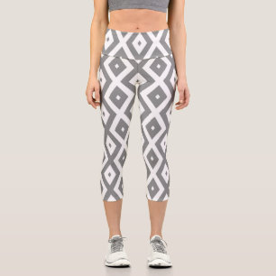 Graues und weißes Diamantmuster Capri Leggings