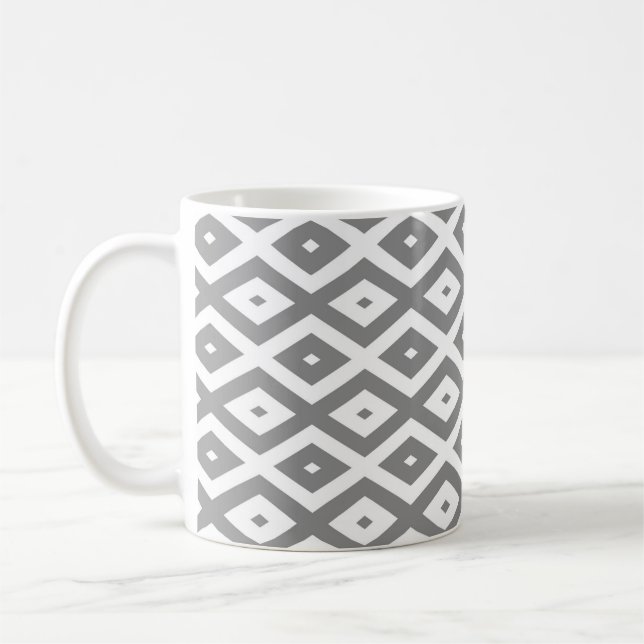 Graues und weißes Diamantmuster Kaffeetasse (Links)