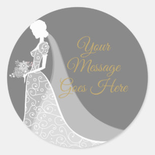Graues und weißes elegantes Spitzenkleid Brautpart Runder Aufkleber