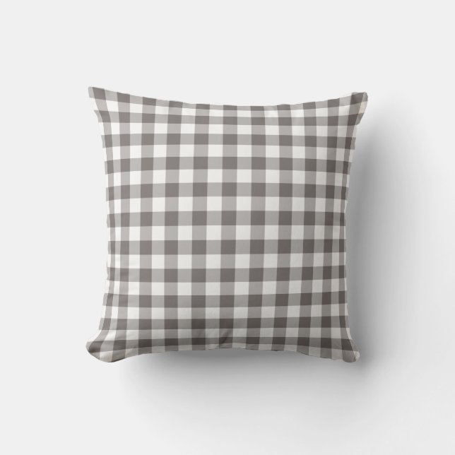 Graues und weißes Gingham-Muster geprüft Kissen (Vorderseite)