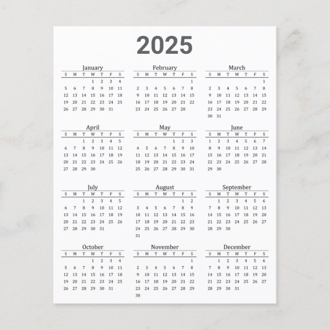 Graues und weißes Kalenderpapier 2025 für das Jahr (Vorderseite)