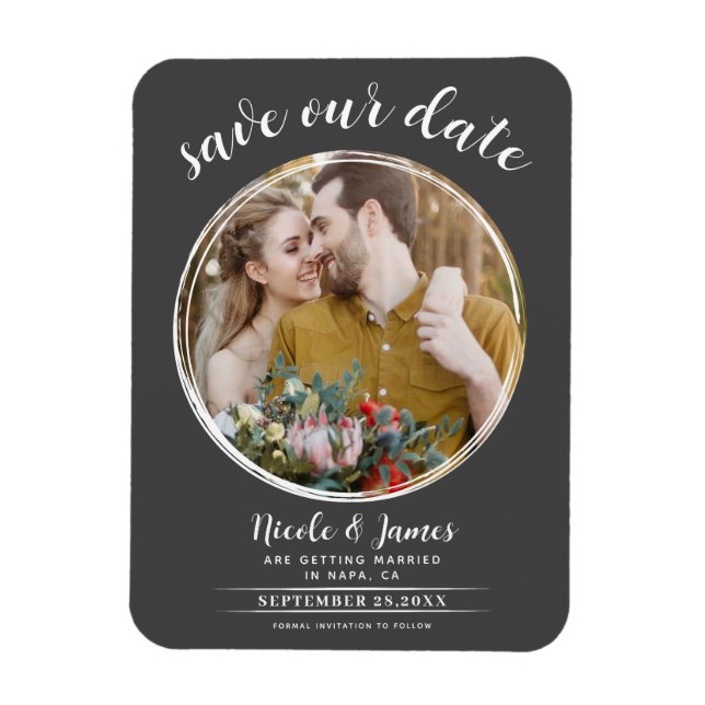 Graues und weißes, modernes Foto Save the Date Magnet (Vertikal)