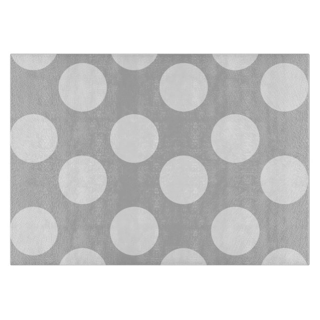 Graues und weißes Polka Dot Glas Cutting Board Schneidebrett (Vorderseite)