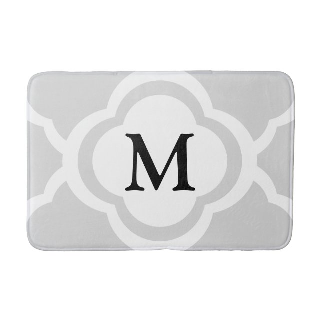 Graues und weißes Quatrefolienmuster Mit Monogramm Badematte (Vorderseite)