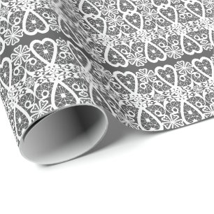 Graues und weißes Spitzenmuster Geschenkpapier
