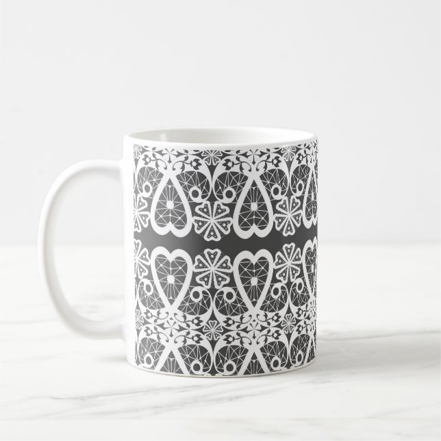 Graues und weißes Spitzenmuster Kaffeetasse (Links)