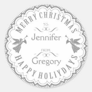 Graues und weißes Typografisches Weihnachtsdesign Runder Aufkleber