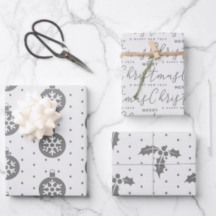Graues und weißes Weihnachtswrapping Paper Geschenkpapier Set
