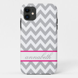 Graues und weißes Zickzack heißes Rosa-Monogramm Case-Mate iPhone Hülle
