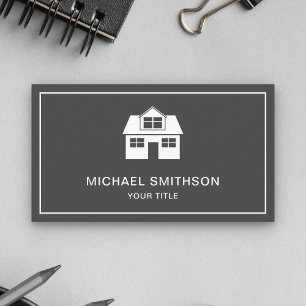 Graues und weißes Zuhause Icon Real Anwesen Agent Visitenkarte