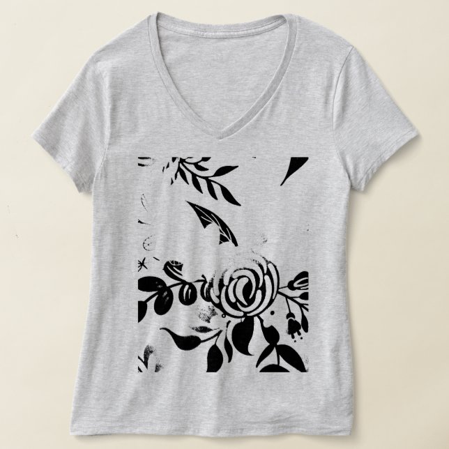 Graues verblasstes Blumen-Basic-T-Shirt, SMALL T-Shirt (Ablage )